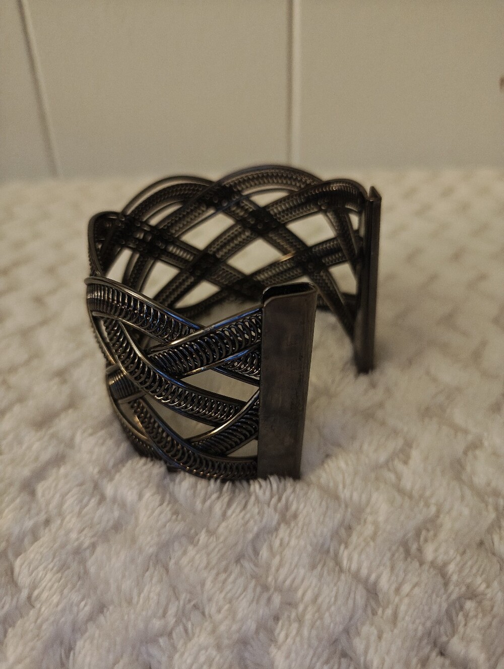 Vintage Woven Metal Cuff Bracelet - Gun Metal